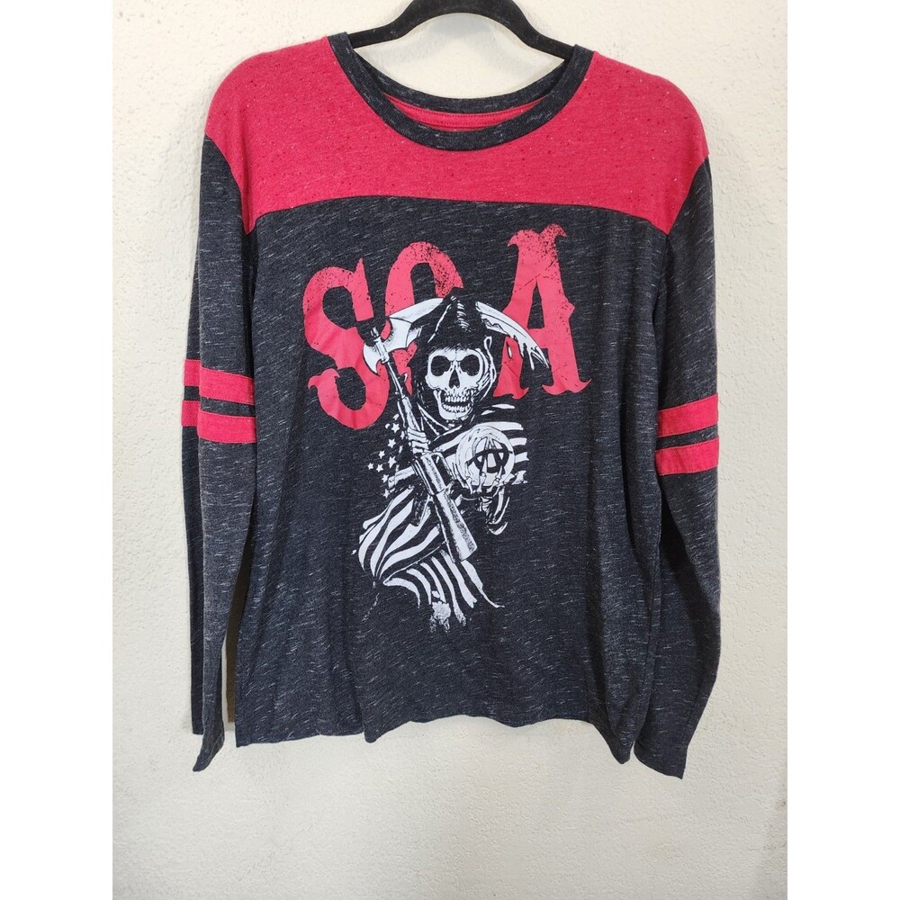 Sons of Anarchy SOA T-Shirt Medium M Red Black Long Sleeve Reaper Graphic 2016
